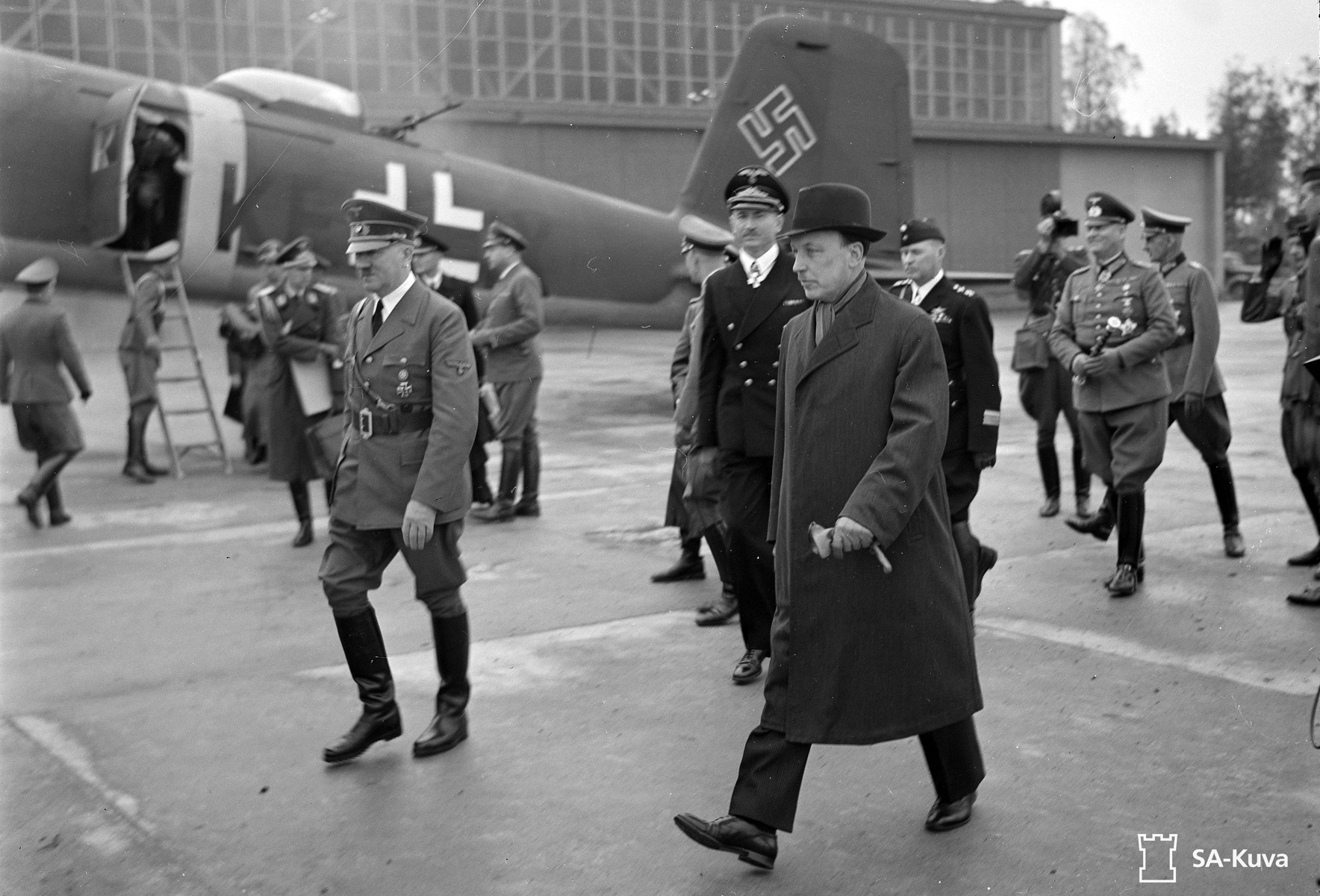 Adolf Hitler at his arrival in Finland in front of his Focke-Wulf Fw 200 Condor